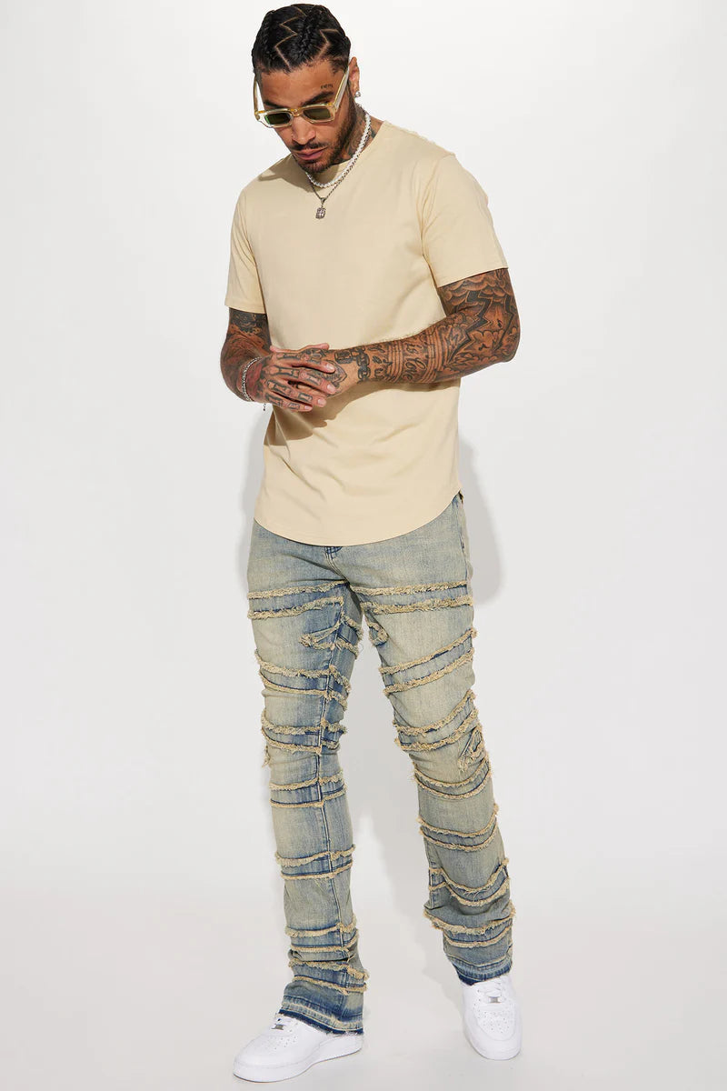 About Fray Stacked Skinny Flare Jeans - Vintage Blue Wash