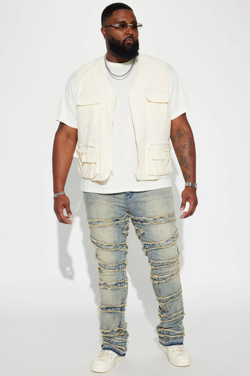 About Fray Stacked Skinny Flare Jeans - Vintage Blue Wash