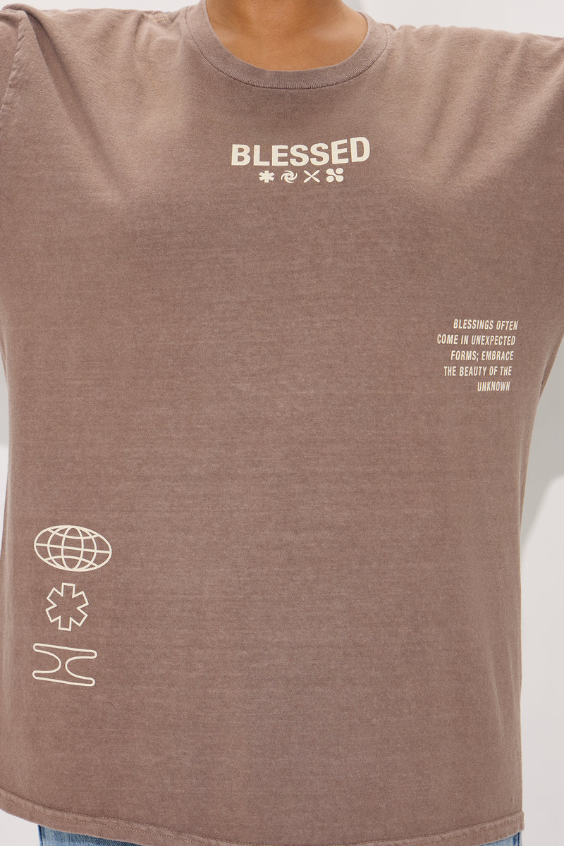 Stay Blessed Washed Oversized Tee - Brown