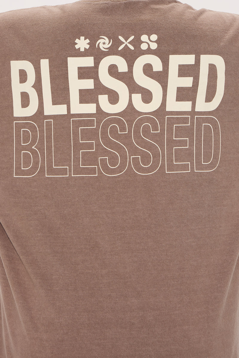 Stay Blessed Washed Oversized Tee - Brown