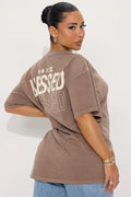 Stay Blessed Washed Oversized Tee - Brown