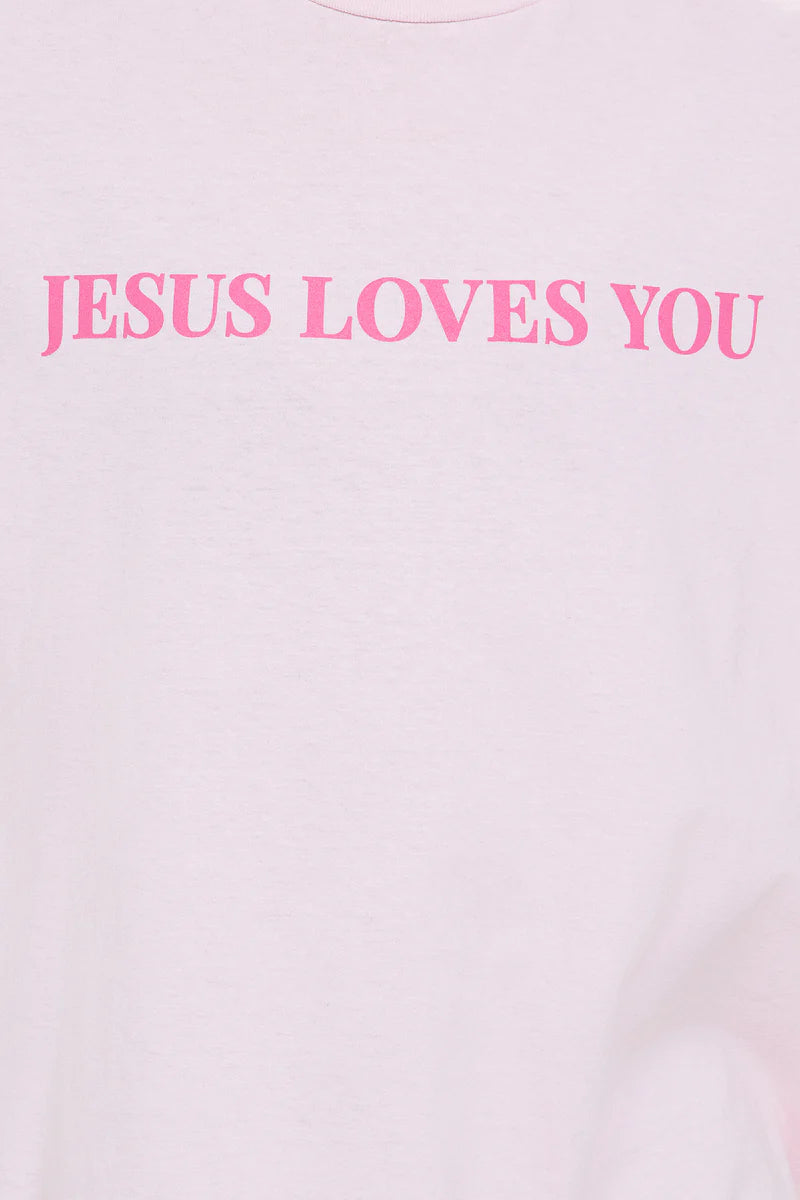 Jesus Loves You Washed Oversized Tee - Pink