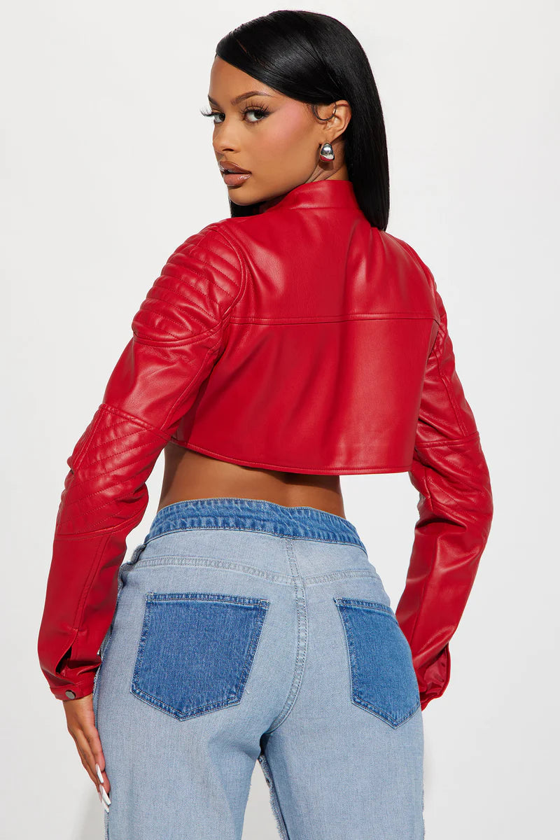 Biker Club Faux Leather Jacket - Red