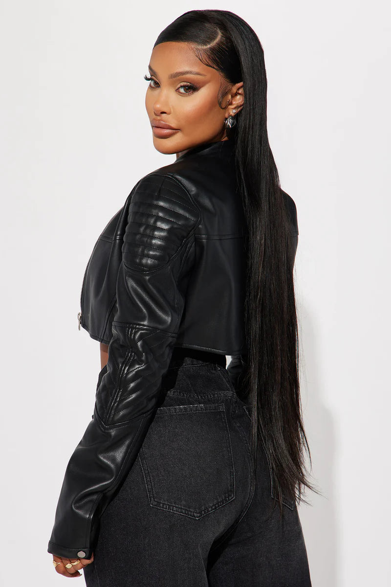 Biker Club Faux Leather Jacket - Black