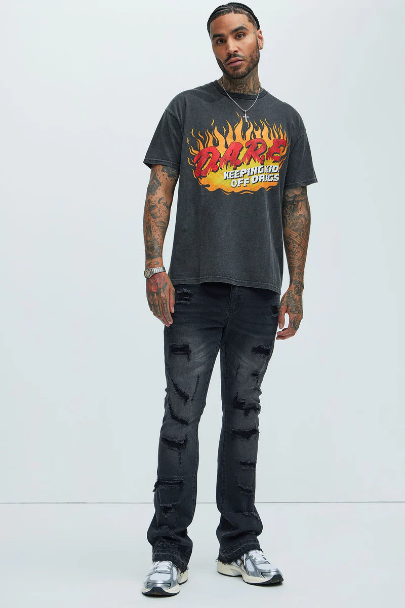 Through It Ripped Skinny Flared Jeans - Black Wash