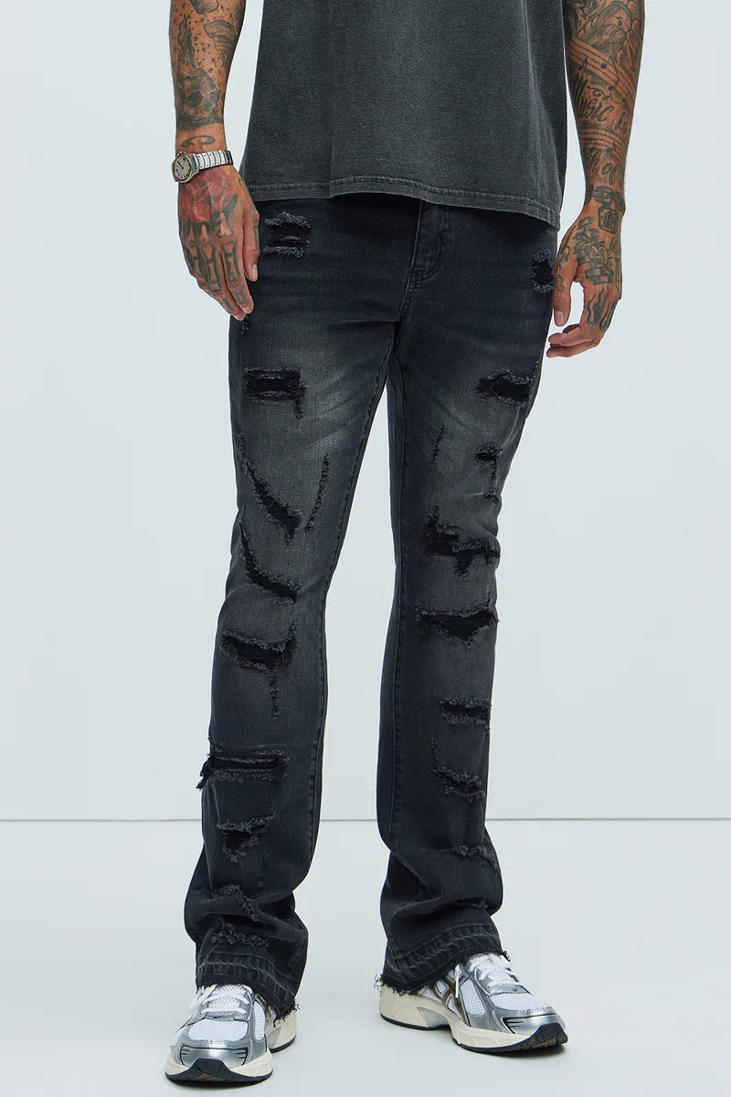 Through It Ripped Skinny Flared Jeans - Black Wash