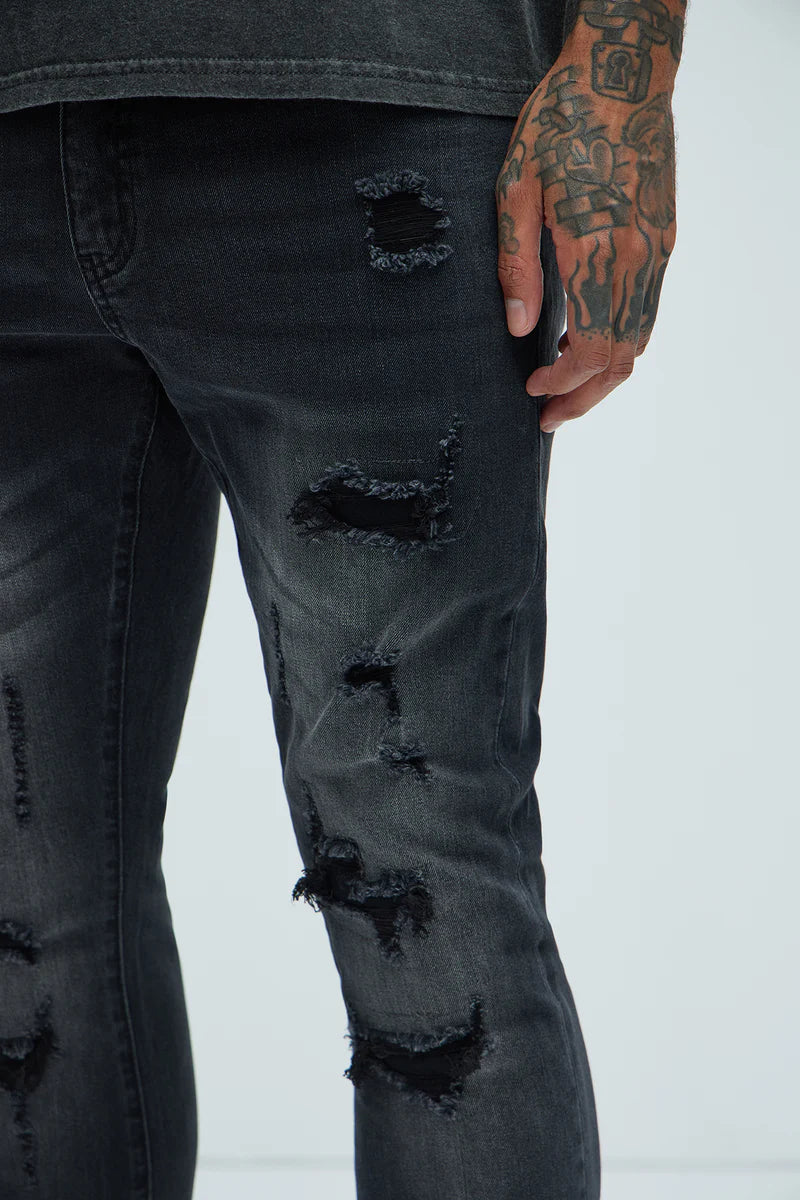 Through It Ripped Skinny Flared Jeans - Black Wash
