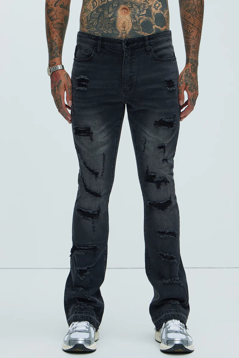 Through It Ripped Skinny Flared Jeans - Black Wash