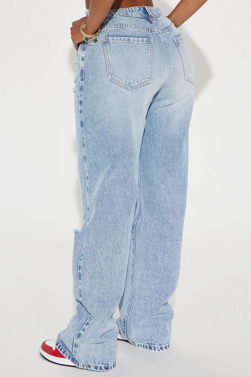 Wondering Why Ripped Straight Leg Jeans - Medium Wash