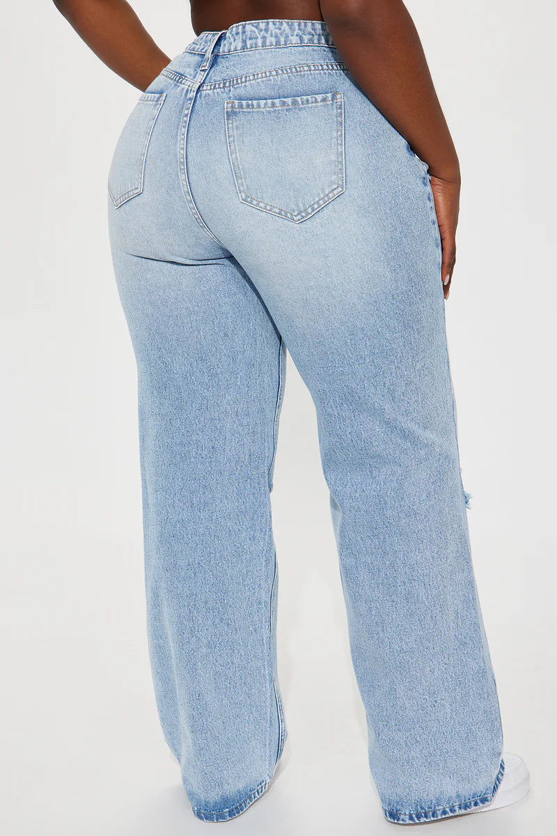 Wondering Why Ripped Straight Leg Jeans - Medium Wash