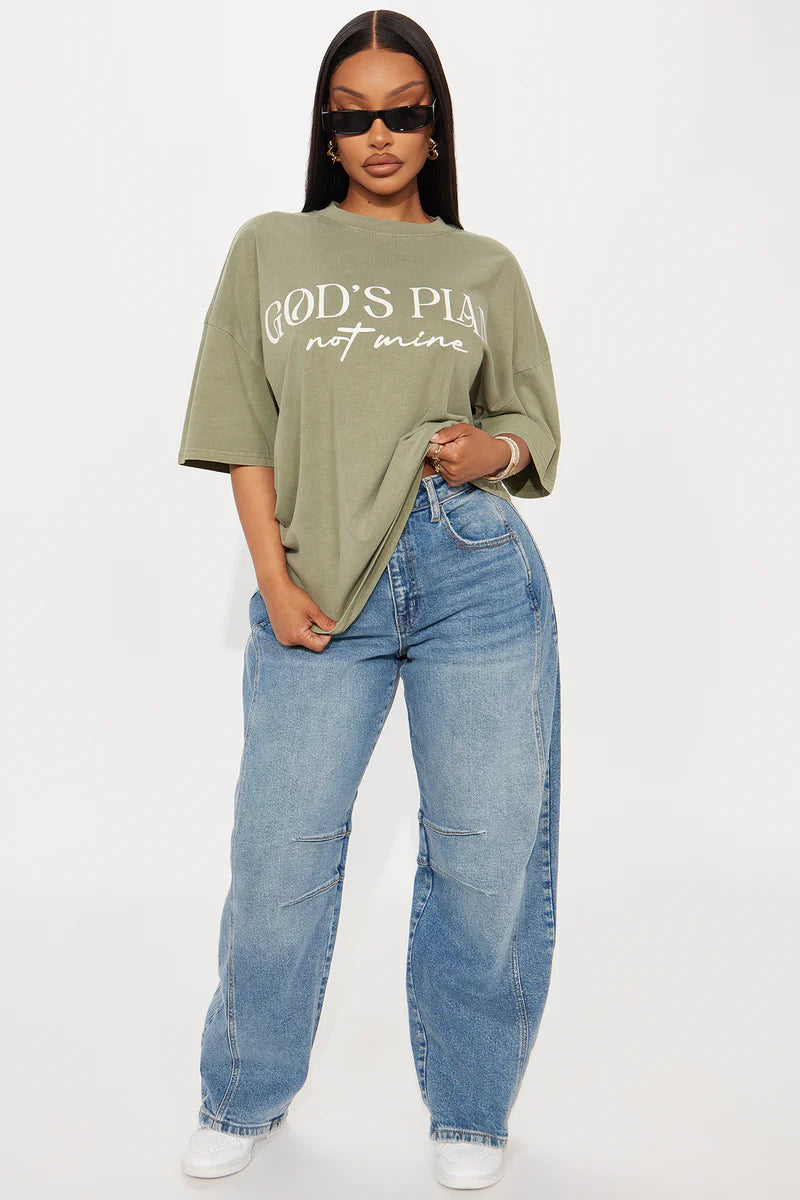 God's Plan Not Mine Washed Tshirt - Olive