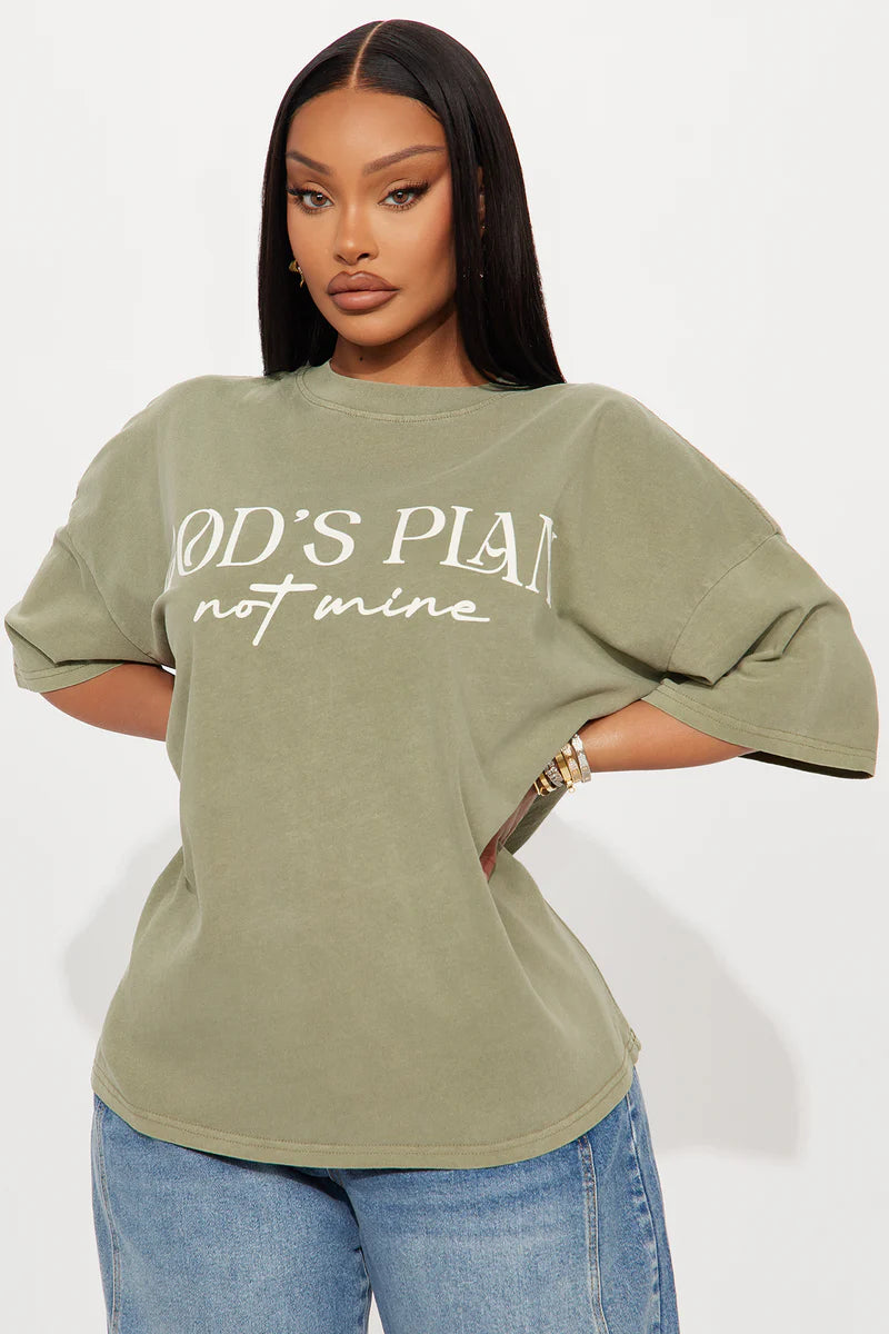 God's Plan Not Mine Washed Tshirt - Olive