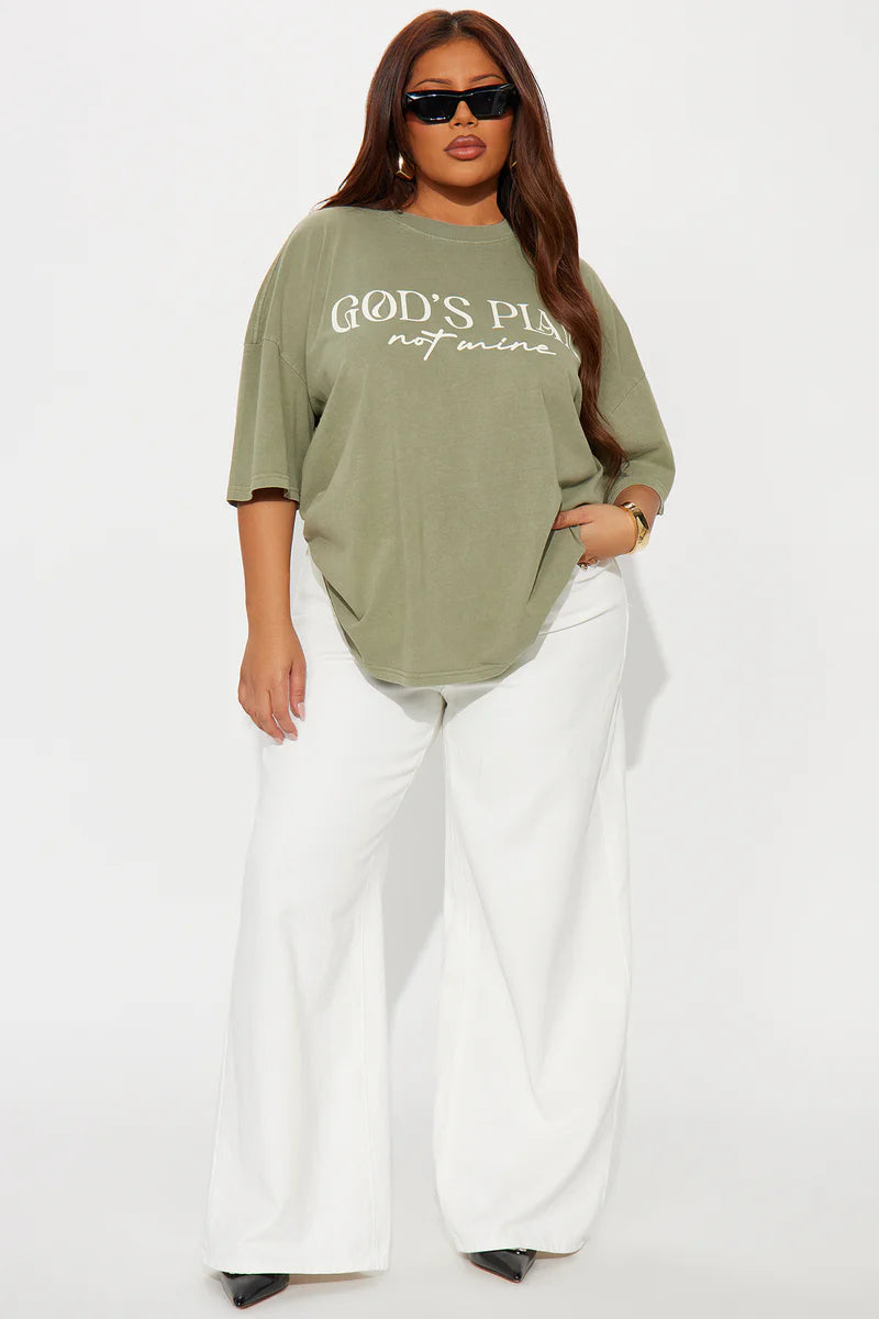 God's Plan Not Mine Washed Tshirt - Olive