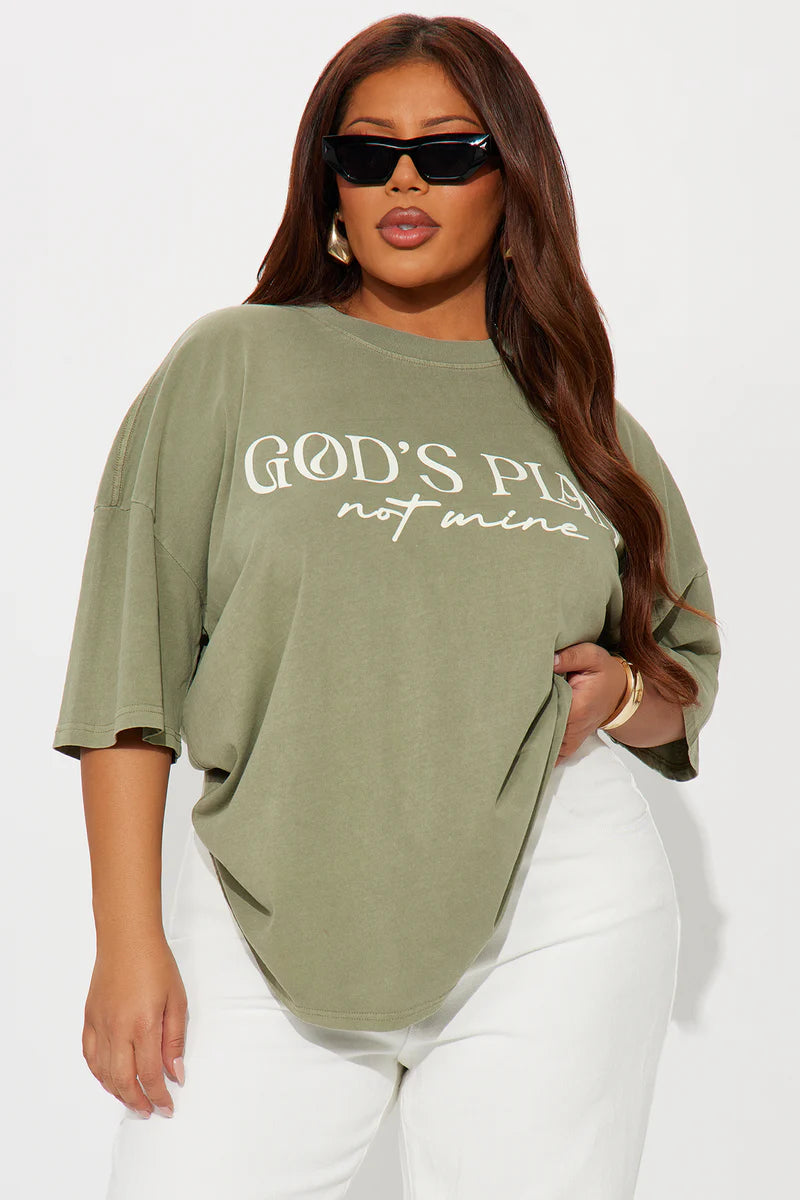 God's Plan Not Mine Washed Tshirt - Olive
