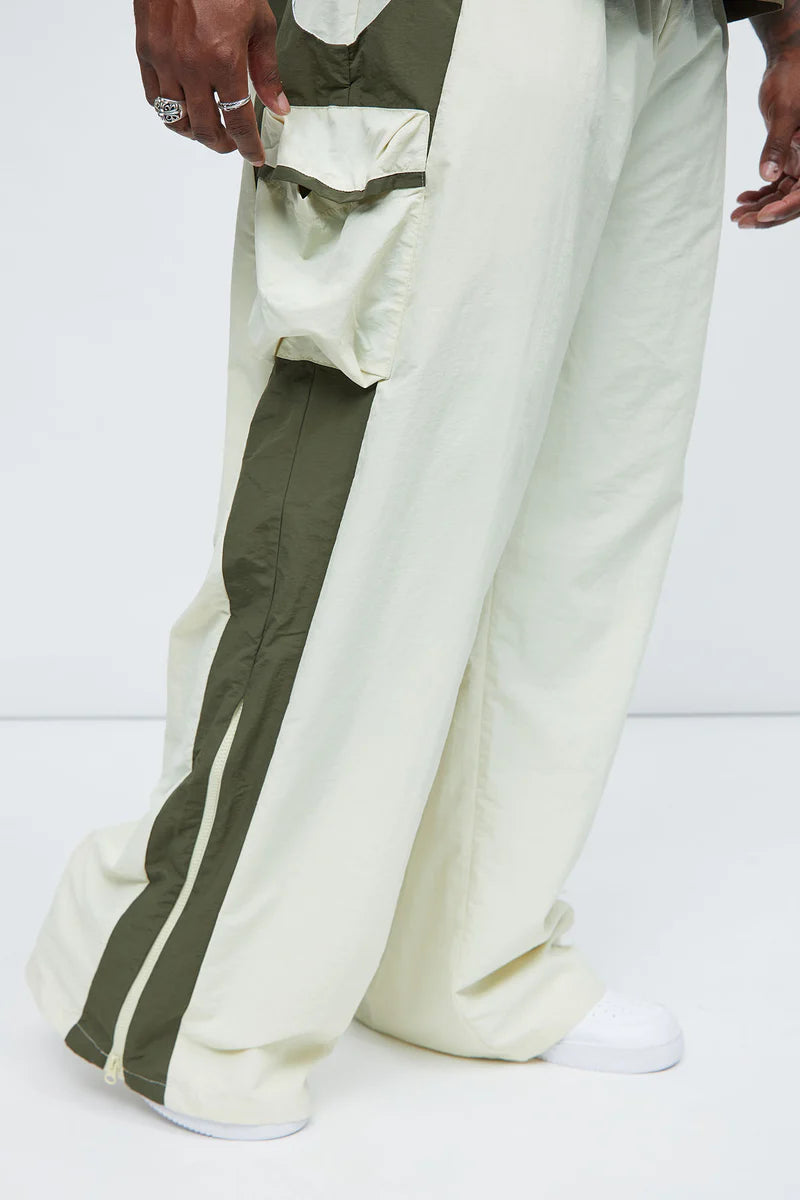Side With Me Zipper Nylon Pants - White/combo