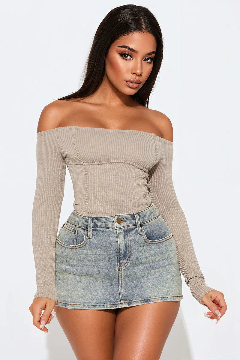 Monnet Ribbed Bodysuit - Mocha