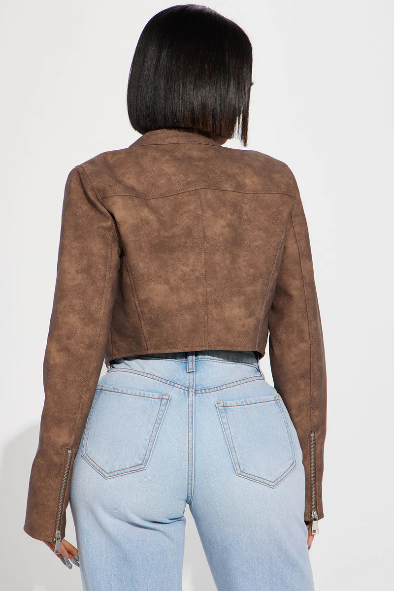 A Desert Babe Washed Faux Leather Moto - Brown