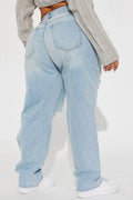 Seeking Thrills Shredded Straight Leg Jeans - Light Wash