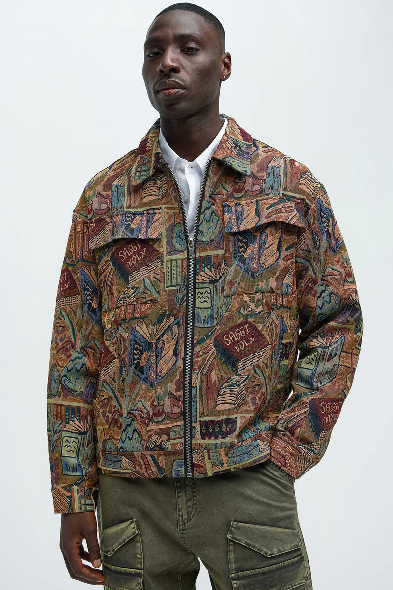 Feelin A Way Tapestry Zip Jacket - Multi Color