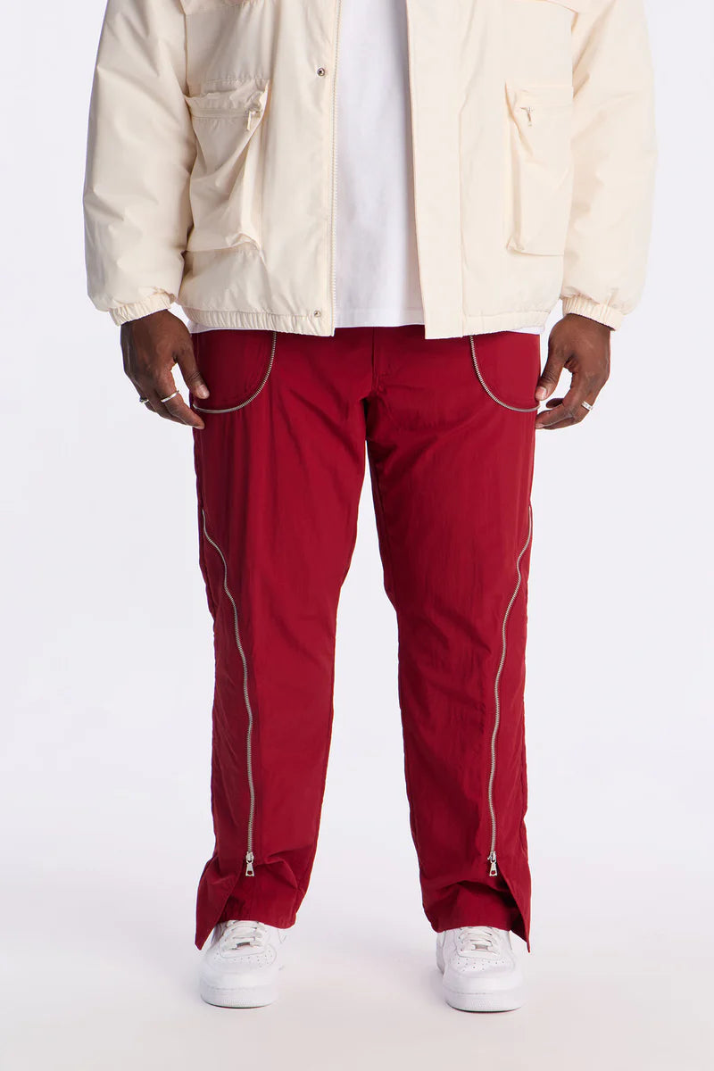 Straight Vanguard Zipper Detail Pant - Burgundy