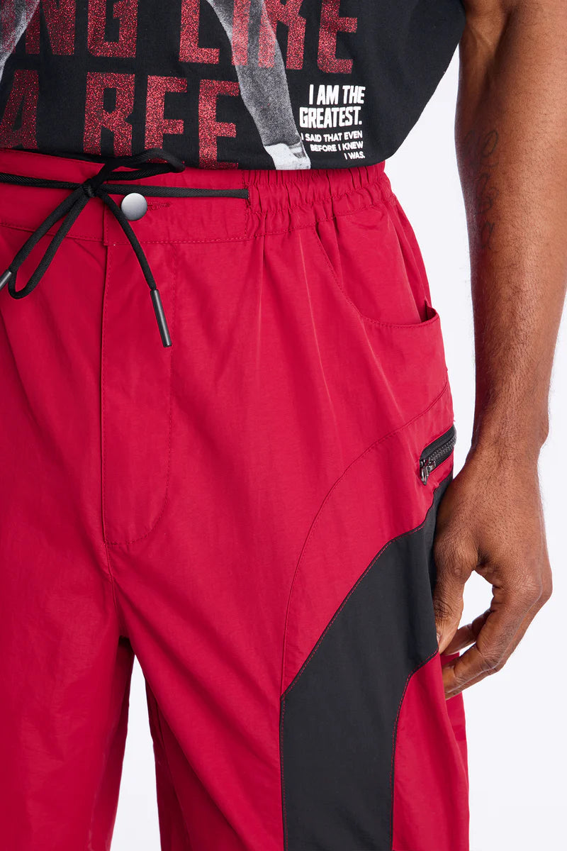 Split It Straight Utility Nylon Pants - Red/combo
