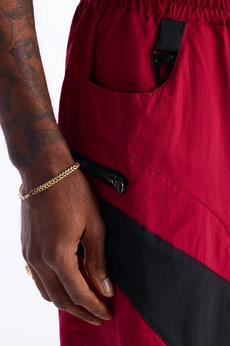 Split It Straight Utility Nylon Pants - Red/combo