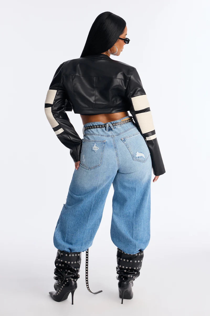 Not Like The Rest Faux Leather Moto Jacket - Black/White