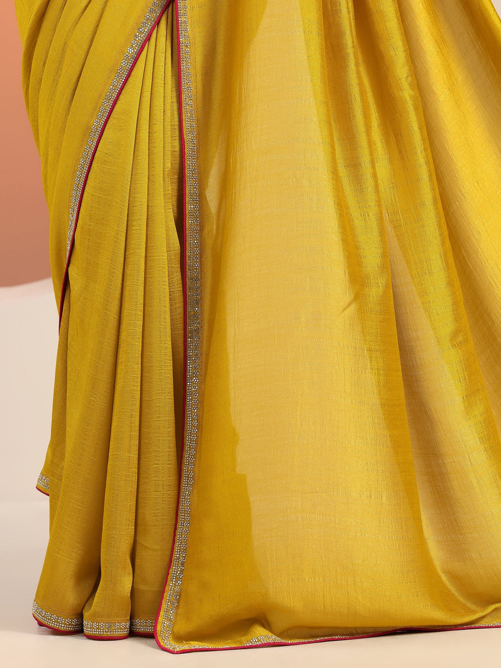 Mustard Solid Silk blend Saree With Unstitched Blouse Piece