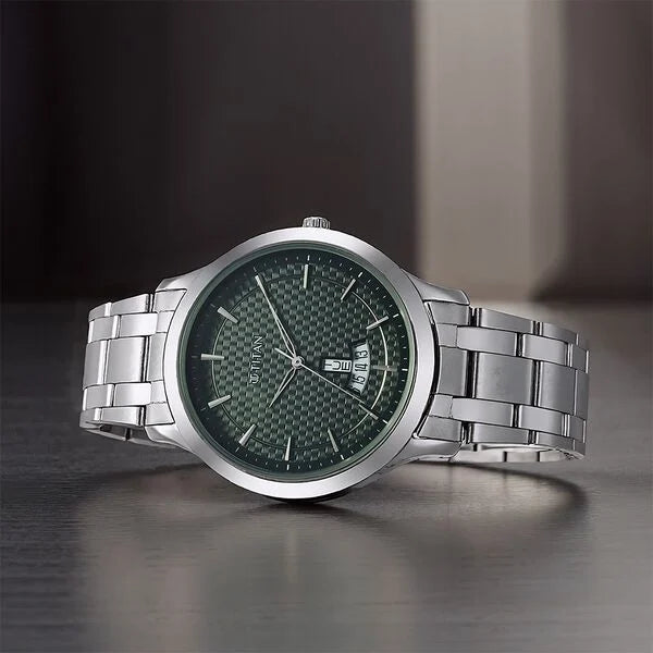 Titan Karishma Quartz Analog Green Dial Silver Stainless Steel Strap Watch For Men