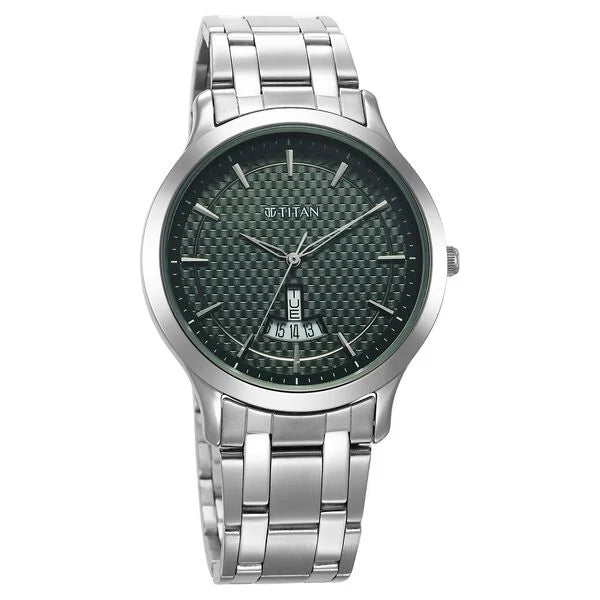 Titan Karishma Quartz Analog Green Dial Silver Stainless Steel Strap Watch For Men