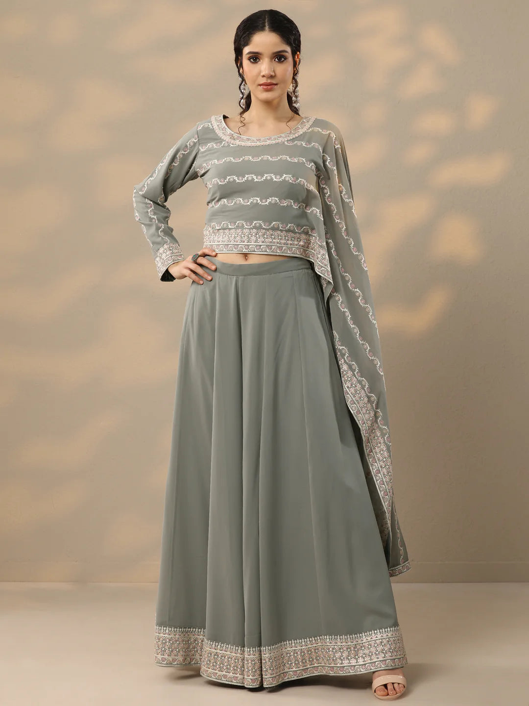 Libas Art Grey Embroidered Georgette Co-Ords