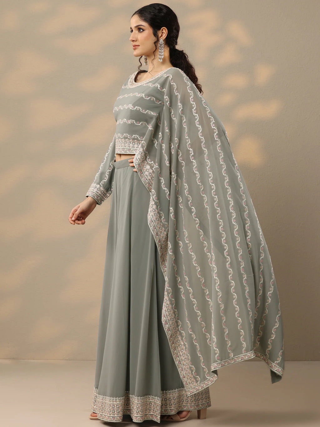 Libas Art Grey Embroidered Georgette Co-Ords