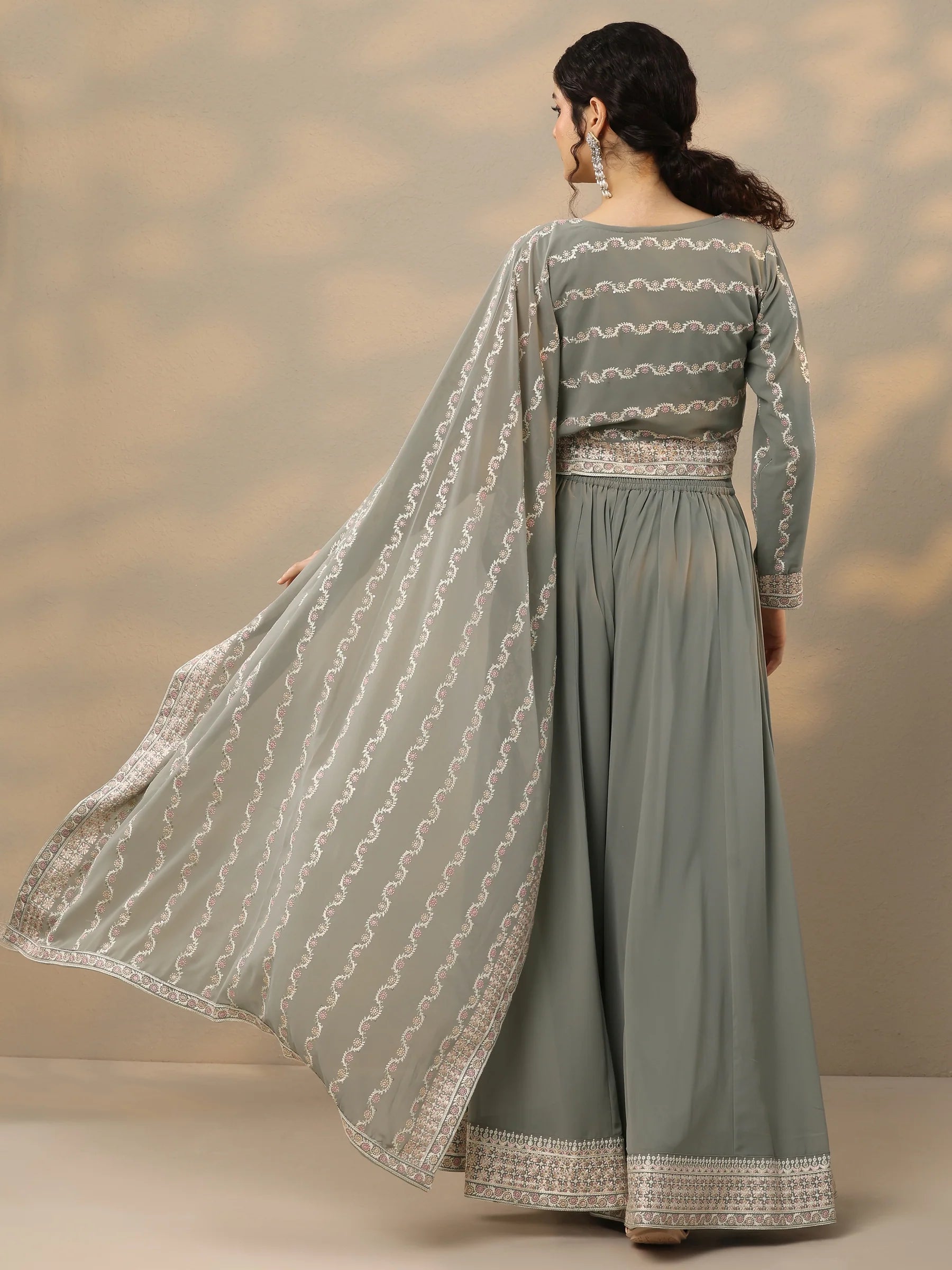 Libas Art Grey Embroidered Georgette Co-Ords