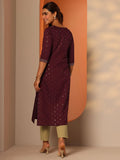 Maroon Printed Silk Blend Straight Kurta