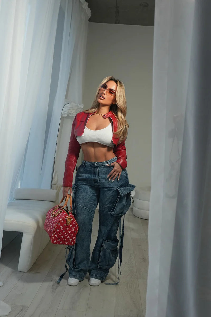 Biker Club Faux Leather Jacket - Red