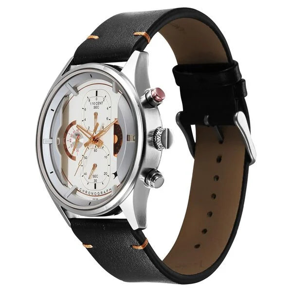 Fastrack Opulence Sun Moon Chronograph Silver Dial Black Leather Strap Analog Quartz Watch For Guys