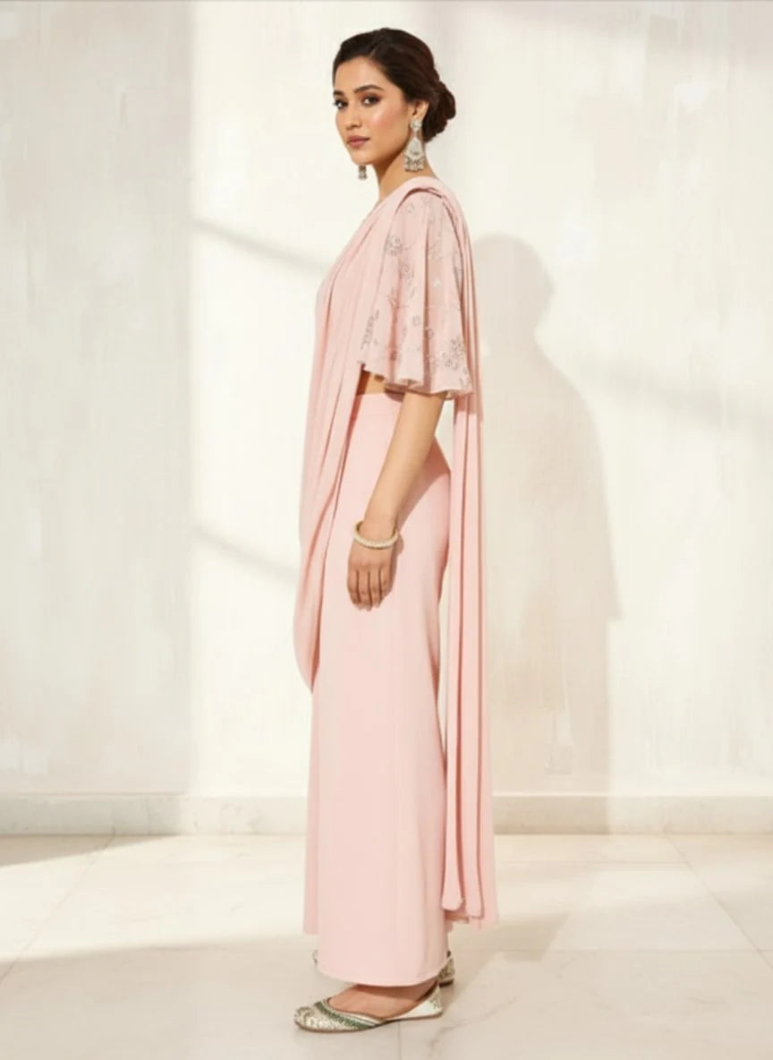 Pink Embellished Georgette Ready to Wear Saree