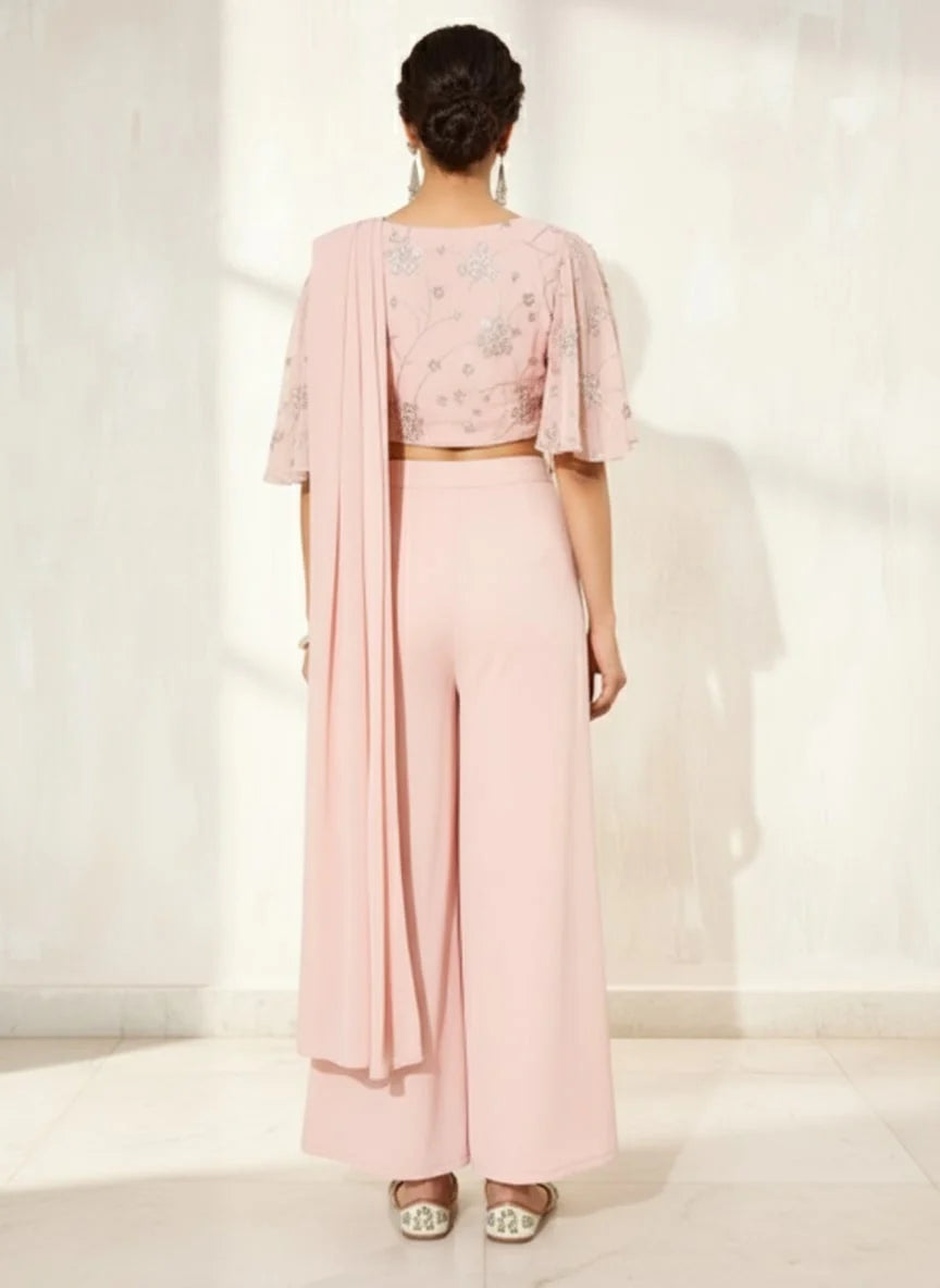 Pink Embellished Georgette Ready to Wear Saree