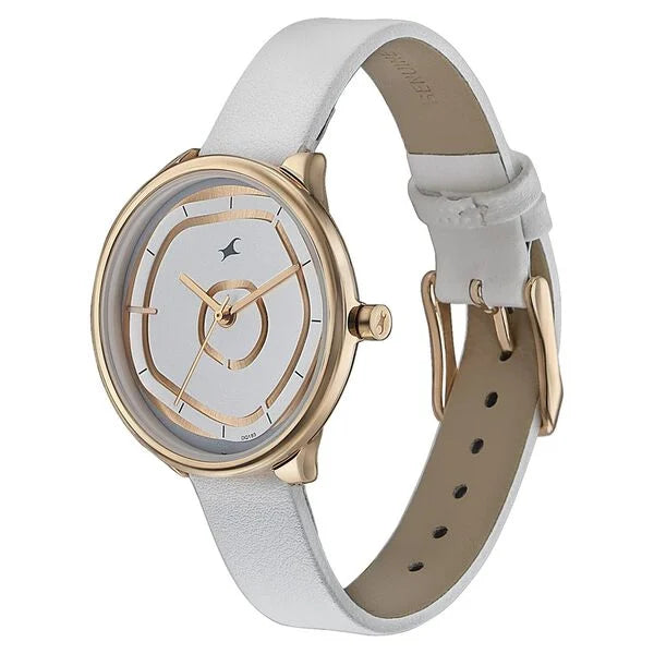 Fastrack Stunners Analog Rose Gold Dial White Leather Strap Watch For Girls