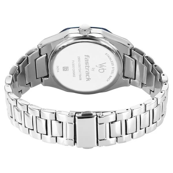Fastrack Vyb Limitless Quartz Analog Blue Dial Silver Color Metal Strap Watch For Guys
