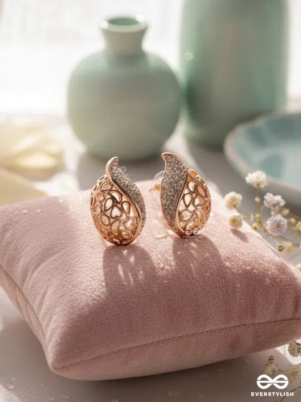 Golden Rhinestone Drop Stud Earrings